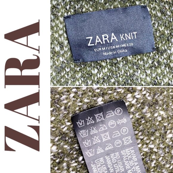 ZARA SHERPA KNIT SWEATER CARDIGAN JACKET OLIVE GREEN RELAXED OVERSIZED, MEDIUM - Picture 7 of 12